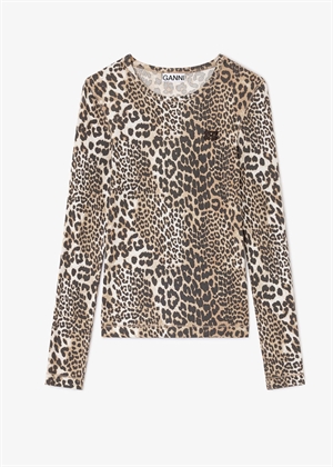 Soft cotton rib leo long sleeve bluse Leopard A1050180 Ganni 